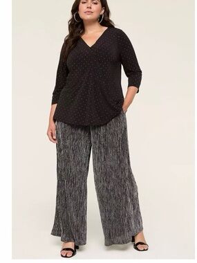 Lane Bryant Pull On Shine Knit Pleated Wide Leg Pants NWT